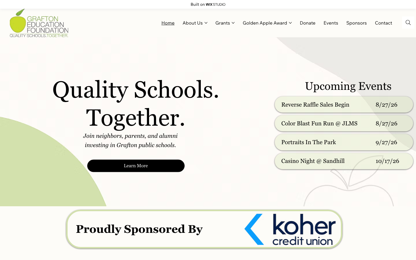 Redesigned Grafton Education Foundation website homepage